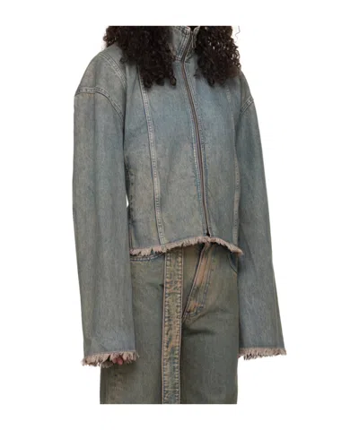 Jade Cropper Oversized Belted Denim Jacket In Gray