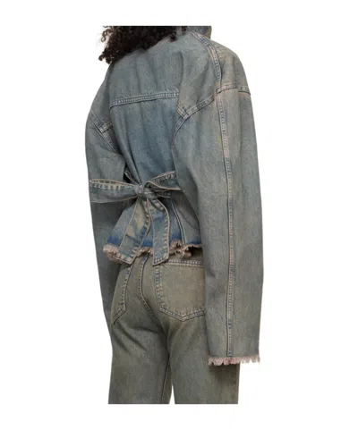 Jade Cropper Oversized Belted Denim Jacket In Gray
