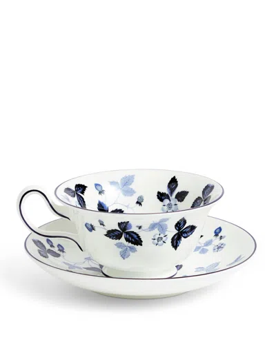 Wedgwood Wild Strawberry Teacup And Saucer Set In White