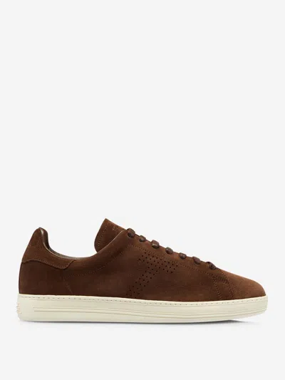 Tom Ford Khaki Suede Low Top Sneakers With Rubber Sole In Brown