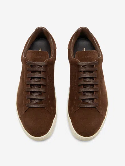 Tom Ford Khaki Suede Low Top Sneakers With Rubber Sole In Brown