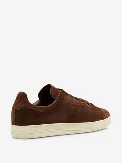 Tom Ford Khaki Suede Low Top Sneakers With Rubber Sole In Brown