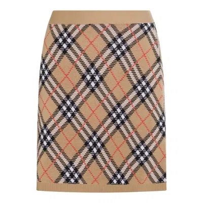 Burberry Embroidered Wool Blend Mini Skirt In Brown
