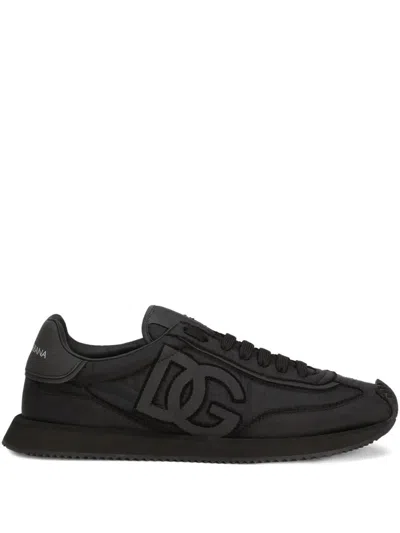 Dolce & Gabbana Low-top Nylon Sneakers With Leather Inserts In Black