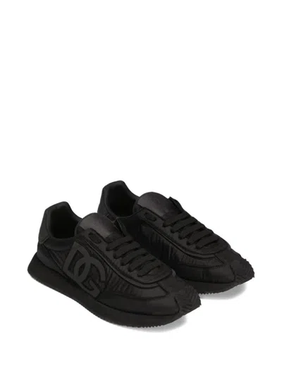 Dolce & Gabbana Low-top Nylon Sneakers With Leather Inserts In Black
