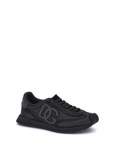 Dolce & Gabbana Low-top Nylon Sneakers With Leather Inserts In Black