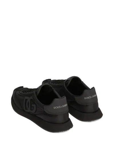 Dolce & Gabbana Low-top Nylon Sneakers With Leather Inserts In Black
