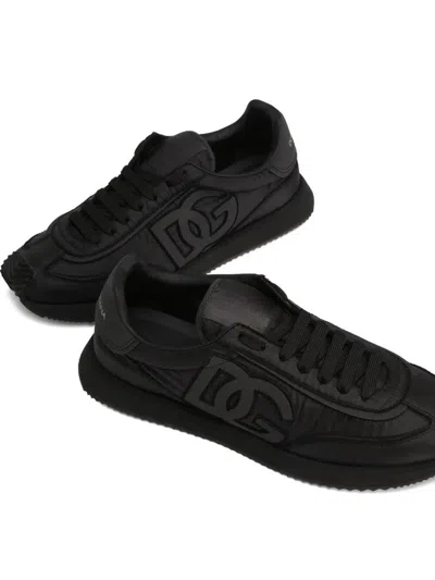 Dolce & Gabbana Low-top Nylon Sneakers With Leather Inserts In Black