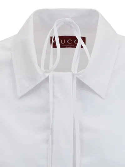 Gucci Women White Shirt With Tonal Logo Lettering Embroidery On The Collar In Cotton Woman In White