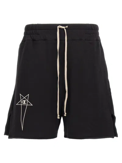 Rick Owens X Champion Bermuda Shorts With Drawstring Trousers Black In Black