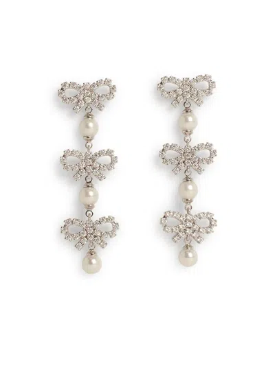 Self-portrait Micro Bow Silver Brass Earrings In White