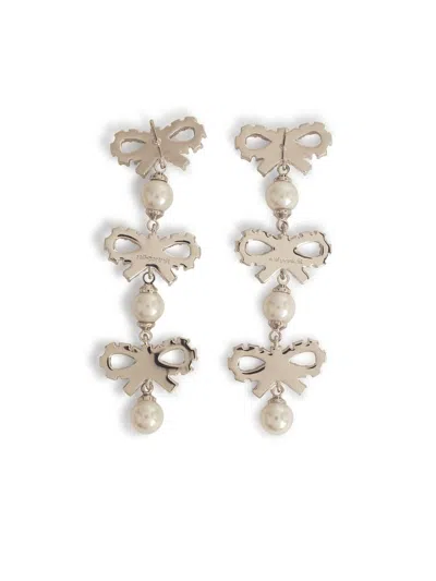 Self-portrait Micro Bow Silver Brass Earrings In White