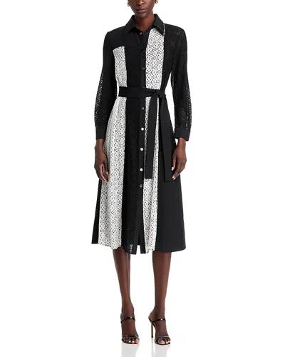 Misook Color Blocked Lace Tailored Jacket Dress In Black
