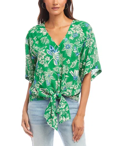 Karen Kane Floral Flutter Sleeve Tie Front Top In Green
