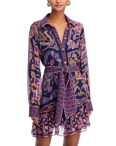 Farm Rio Boho Scarves Mini Dress In Navy Blue In Purple