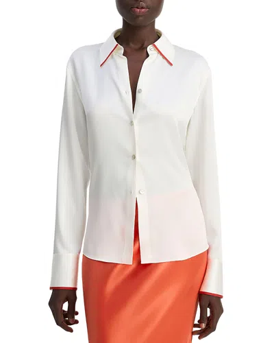 Vince Tipped Slim Silk Long-sleeve Blouse