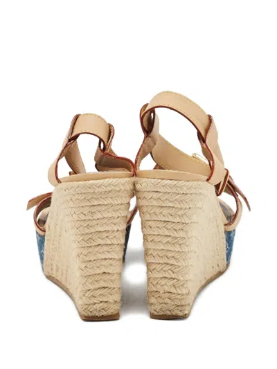Pre-owned Louis Vuitton 120mm Denim Wedge Sandals