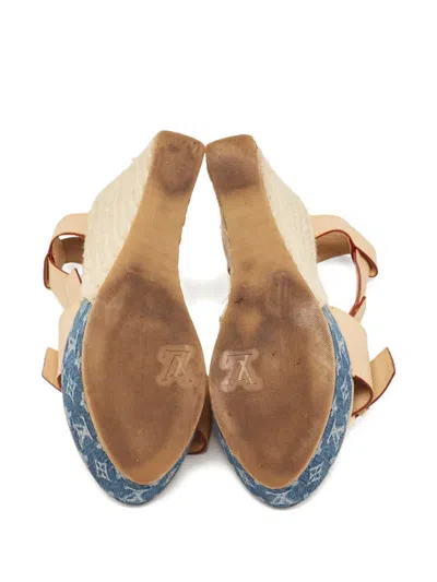 Pre-owned Louis Vuitton 120mm Denim Wedge Sandals