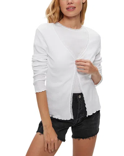 Michael Stars Beatrice Supima Rib Lace V-neck Cardigan In White