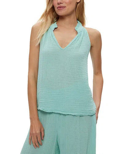 Michael Stars Viola Split Neck Cotton Tank Top In Green