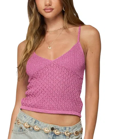 Edikted Frankey Sparkly Textured Knit Tank Top In Pink
