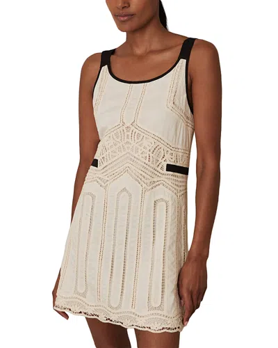 Reiss Cream Cotton Crochet-detail Mini Dress In Neutral