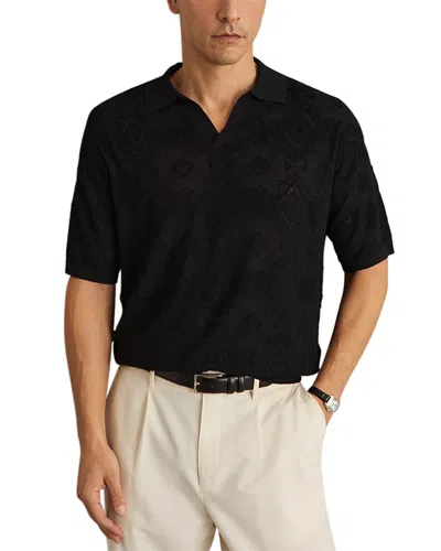 Reiss Aztek Slim Fit Jacquard Knit Polo In Black