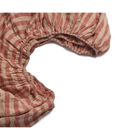 Piglet In Bed Pembroke Stripe Linen Fitted Sheet, Queen In Brown