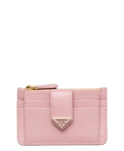 Prada Saffiano And Smooth Leather Card Holder In Pink
