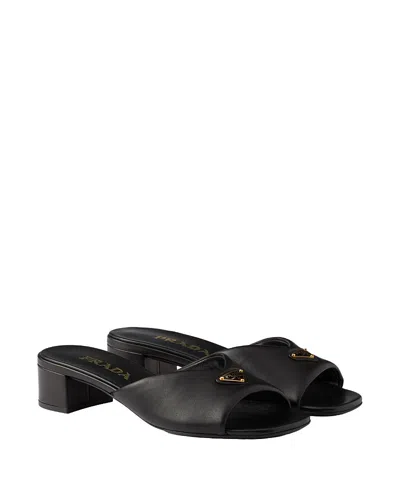 Prada Padded Nappa Leather Sandals In Black