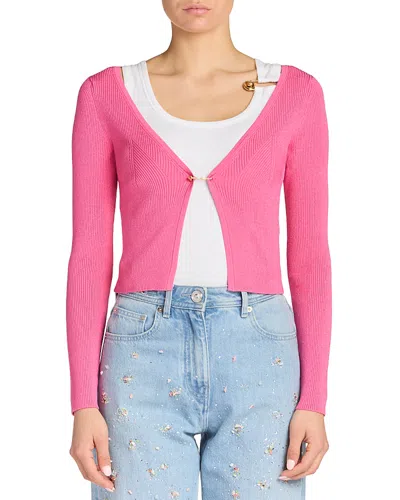 Versace Safety Pin Ribbed Knit Fitted Cardigan