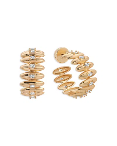 Ettika Baguette Cubic Zirconia Thick Oval Dome Hoop Earrings