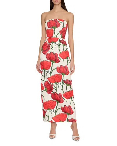 Milly Orion Red Peony Jacquard Strapless Dress In Red