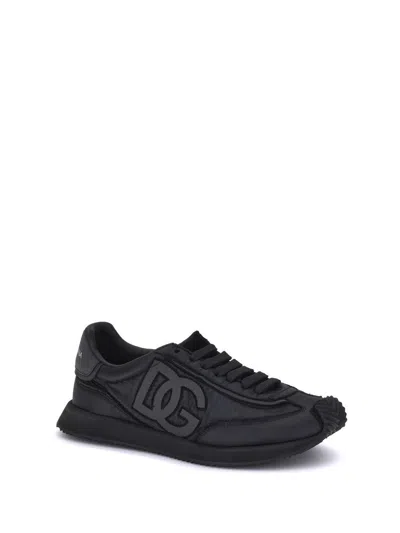 Dolce & Gabbana Low-top Nylon Sneakers With Leather Inserts In Black
