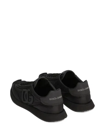Dolce & Gabbana Low-top Nylon Sneakers With Leather Inserts In Black