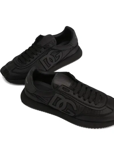 Dolce & Gabbana Low-top Nylon Sneakers With Leather Inserts In Black