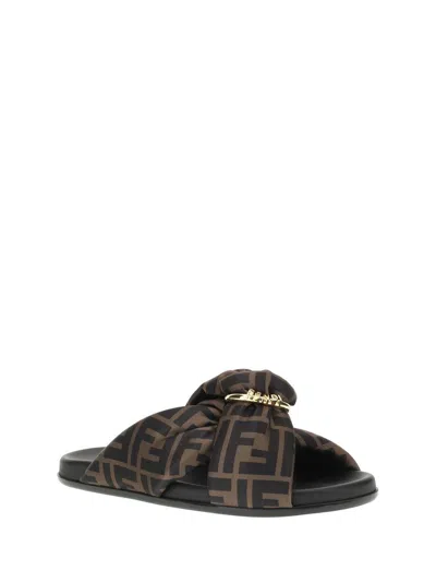Fendi Women Printed Satin Fell Slippers