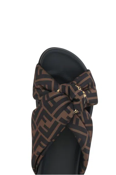 Fendi Women Printed Satin Fell Slippers