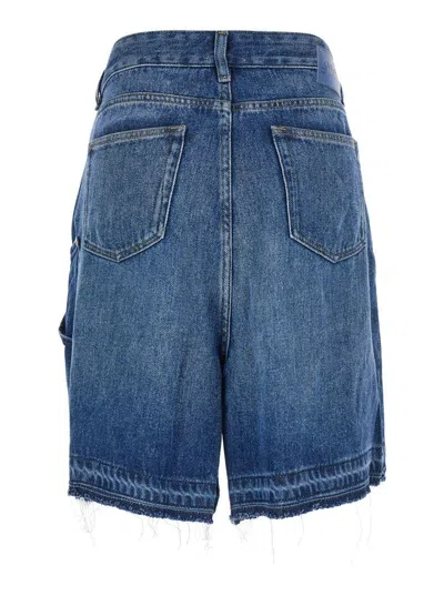 Ganni Blue Shorts With Belt Loops And One Front Patch Pocket In Denim Woman