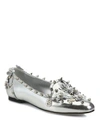 DOLCE & GABBANA Studded Metallic Leather Loafers