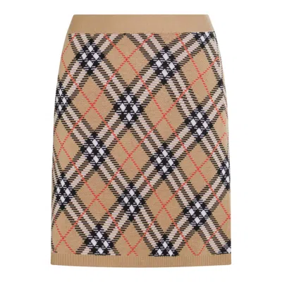 Burberry Embroidered Wool Blend Mini Skirt In Brown