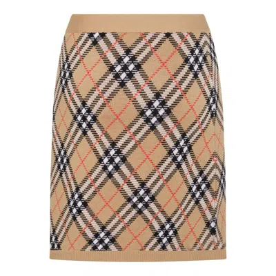 Burberry Embroidered Wool Blend Mini Skirt In Brown