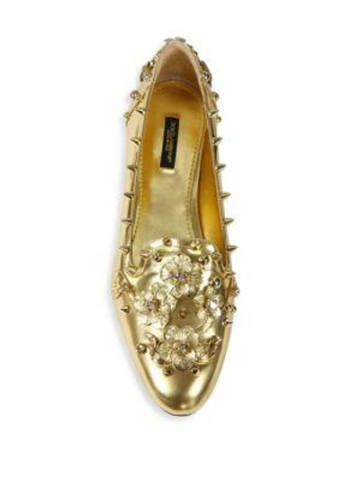 Shop Dolce & Gabbana Studded Metallic Leather Loafers In Silver