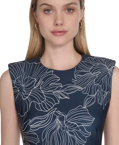 Calvin Klein Petite Sleeveless Scuba Sheath Dress In Blue
