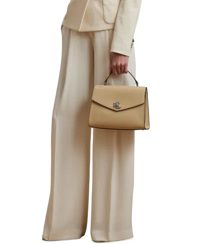 Ralph Lauren Crosshatch Leather Large Farrah Satchel In Brown