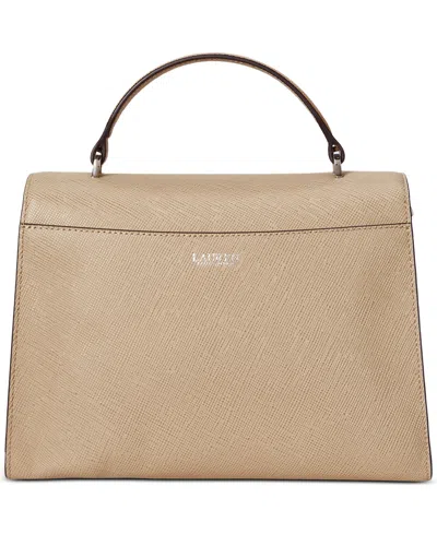 Ralph Lauren Crosshatch Leather Large Farrah Satchel In Brown