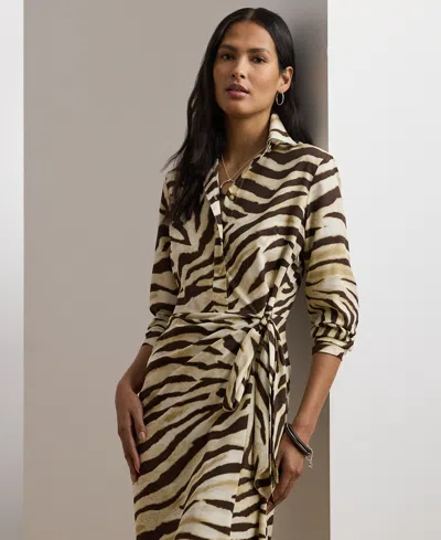 Ralph Lauren Zebra-print Tie-front Crepe Shirtdress