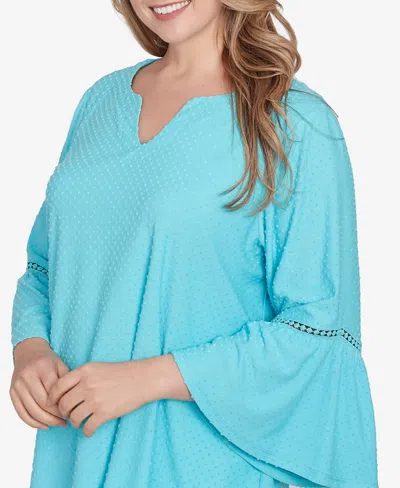 Ruby Rd. Plus Size Scoop Neck Clip Dot Texture Solid Top In Blue