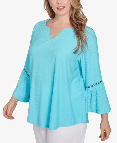 Ruby Rd. Plus Size Scoop Neck Clip Dot Texture Solid Top In Blue