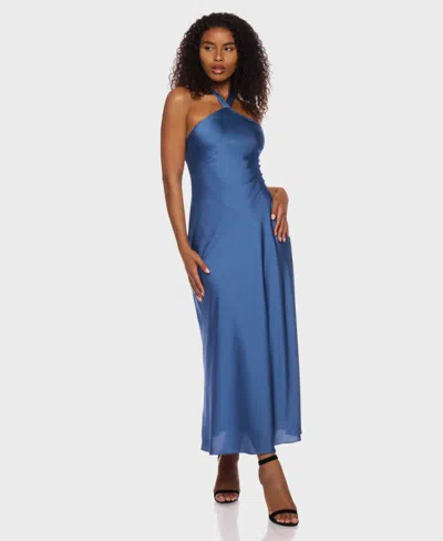 Alex & Sophia Juniors' Satin Halter Tie-back Dress In Blue